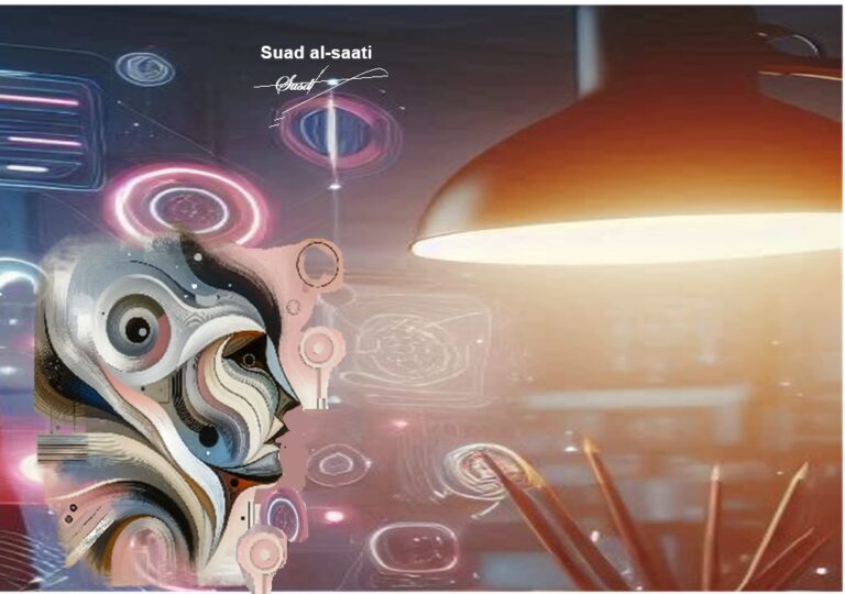 Creative ideas and solutions represented by abstract human creativity, digital innovation, and a warm lamp workspace by Suad Al-Saati